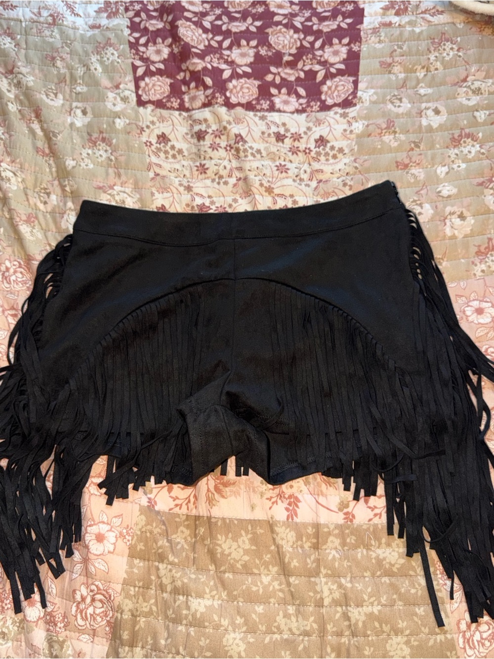 Black Fringe Suede Micro Shorts
